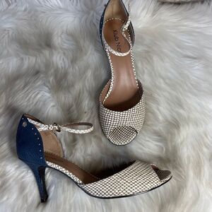 Anthro Klub Nico/Blue/Print Ankle Strap Heels Sz 9